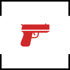 Red gun icon on black background