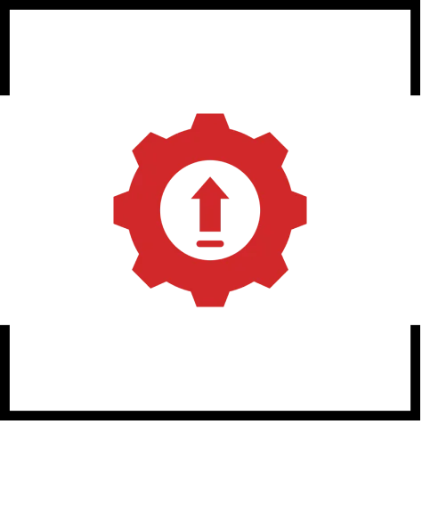 Red gear with upward arrow symbol