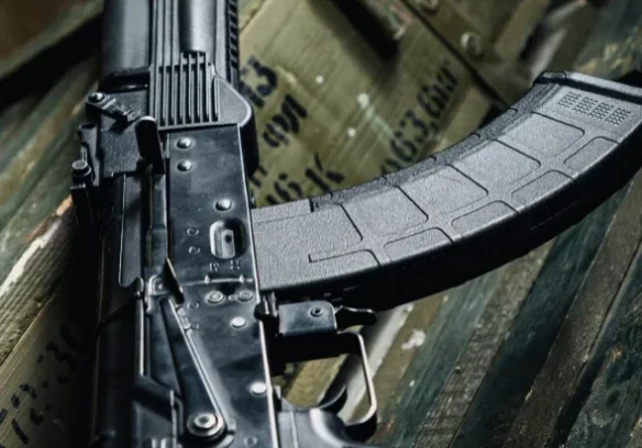 Black firearm on display